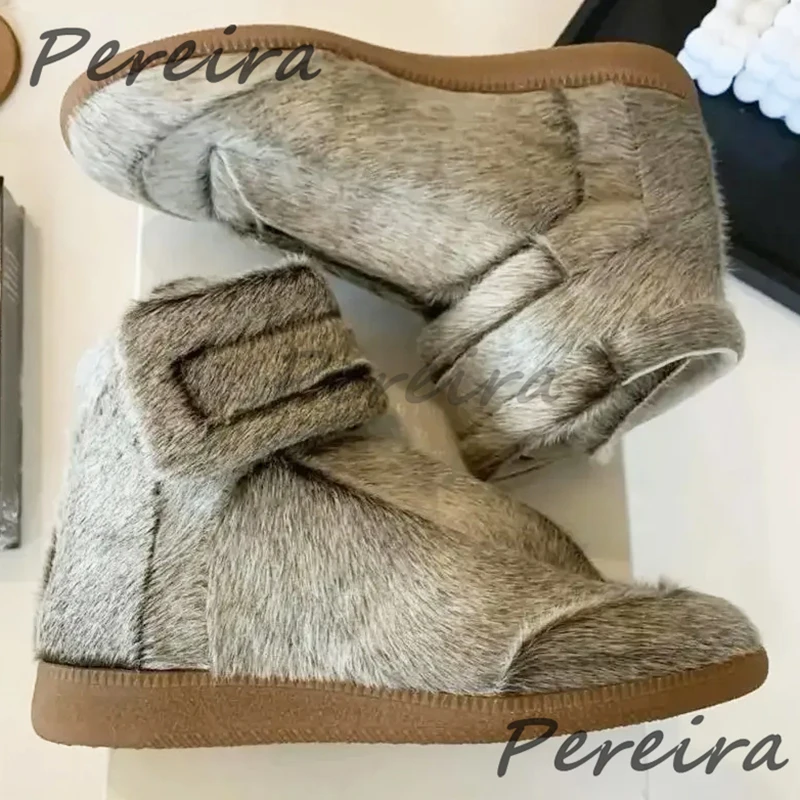 

Мужские высокие кроссовки с волосатым мехом, брендовый дизайн, короткие ботинки на толстой подошве с круглым носком и шнуровкой, однотонная кожаная мужская повседневная обувь