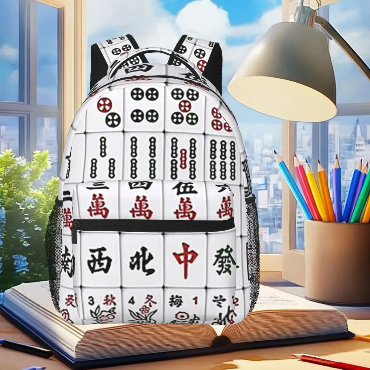 Mahjong Tile Pattern Backpack Student Boys Girls BookBag Children School Bag Laptop Shoulder Bags for Men Women