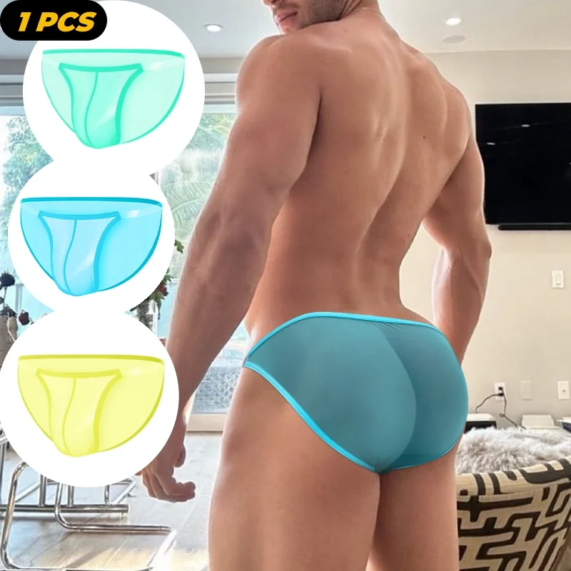 

ADANNU Sexy Underwear for Men Transparent Mesh Bikini Slip Men's Panties Large Pouch U Raised Ultra-thin Gays Underpants Briefs