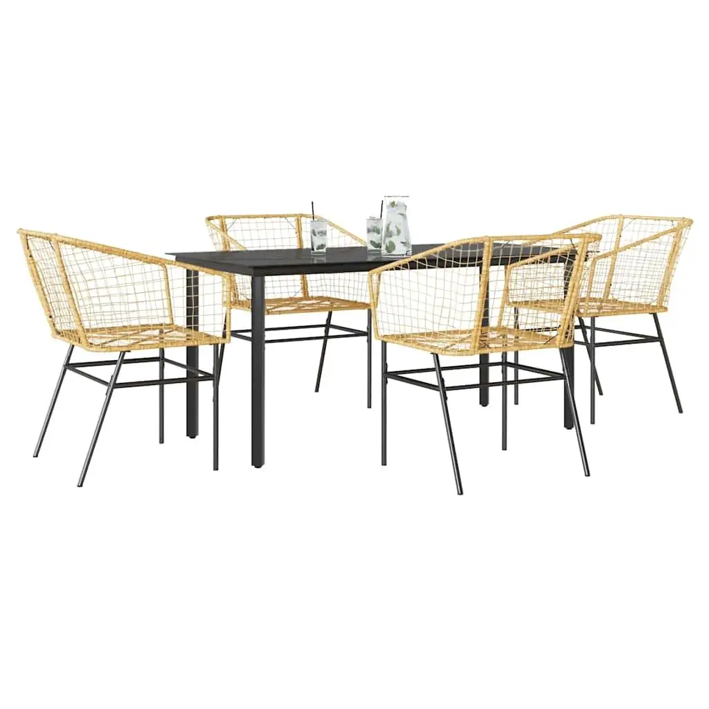 

5 Piece Outdoor Patio Dining Set Brown Poly Rattan with Glass Table Modern Stylish Furniture for Garden Balcony or Deck