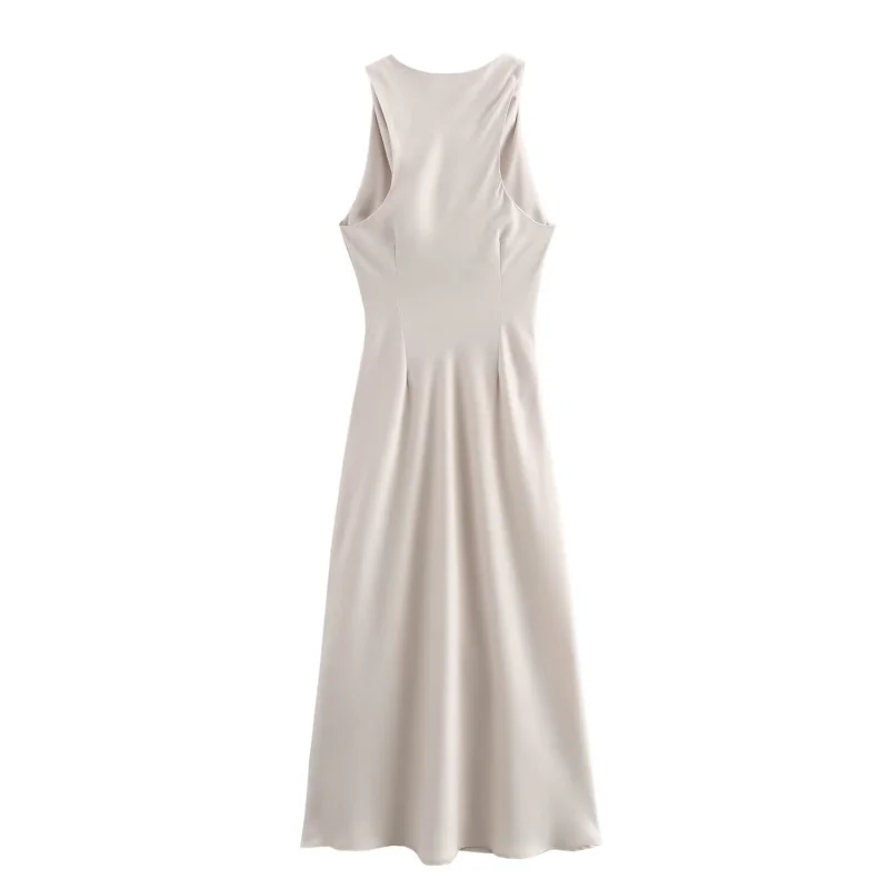 ETJ 2026 Elegantes Satin-Slip-Kleid für Damen Ärmellos mit Wasserfallausschnitt Figurbetontes Midikleid Vintage-Chic Partykleid Robe Femme Bekleidung – Detail 26