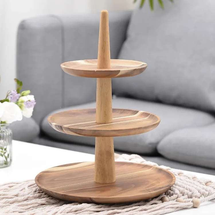 Three-layer plate hotel buffet multi-layer fruit snack plate solid wood fruit shelf