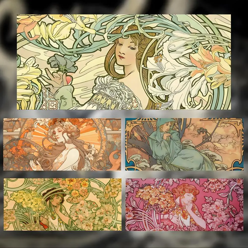 Retro Beautiful Art A-Alphonse Mucha Mauspad, großes, dickes Schreibtischpad mit genähten Kanten, Gaming-Mauspad für PC