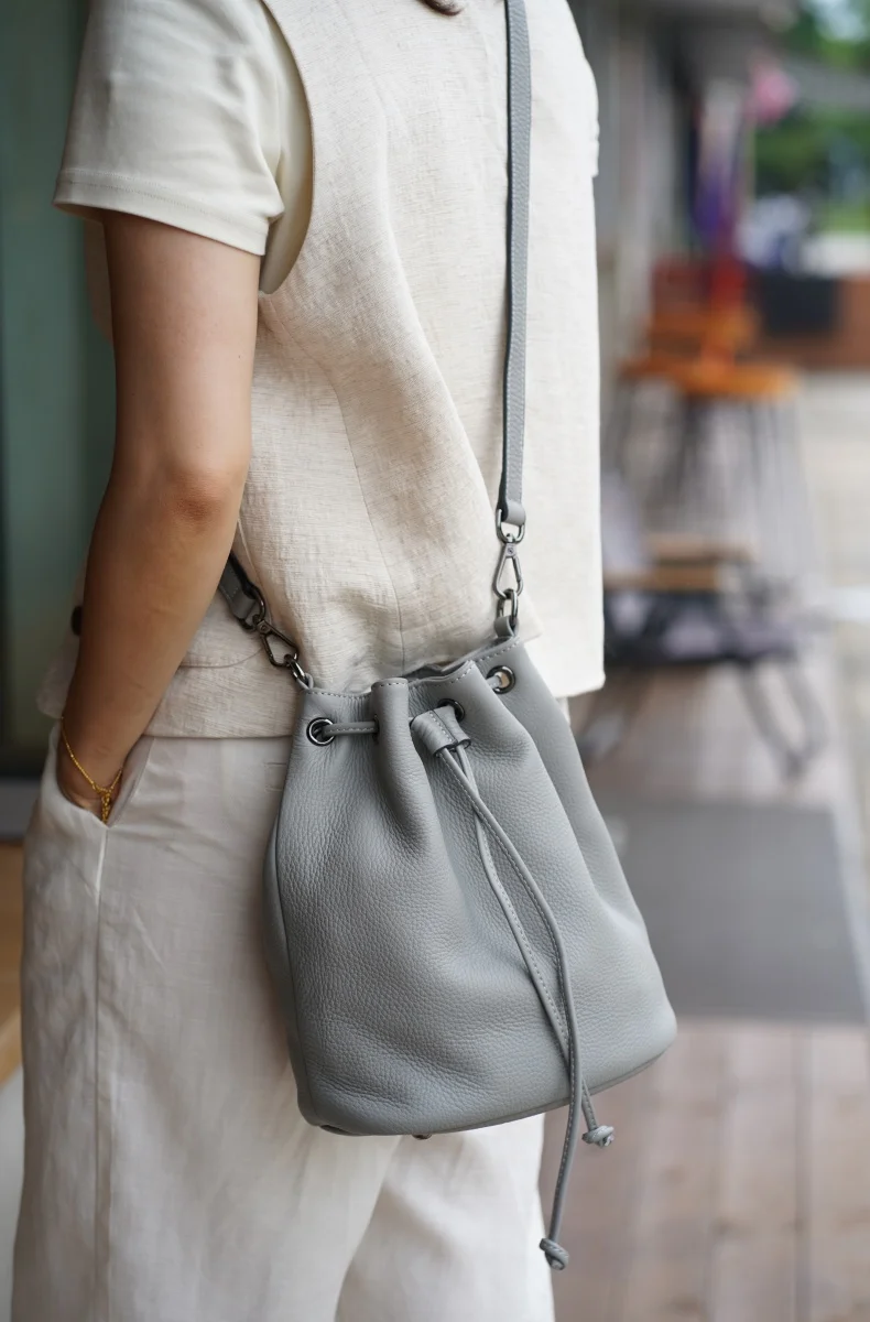 New Genuine Leather Bag, Bucket Bag, Multifunctional Handheld Small Handbag, Fashionable Single Shoulder Crossbody Bag For Women