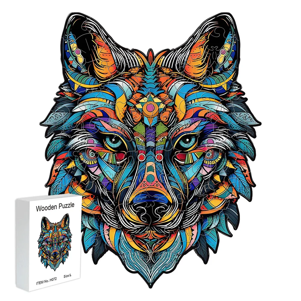 Wolf animal wooden puzzle 3D personalized home decor for adult men and women stress relief holiday interactive toys