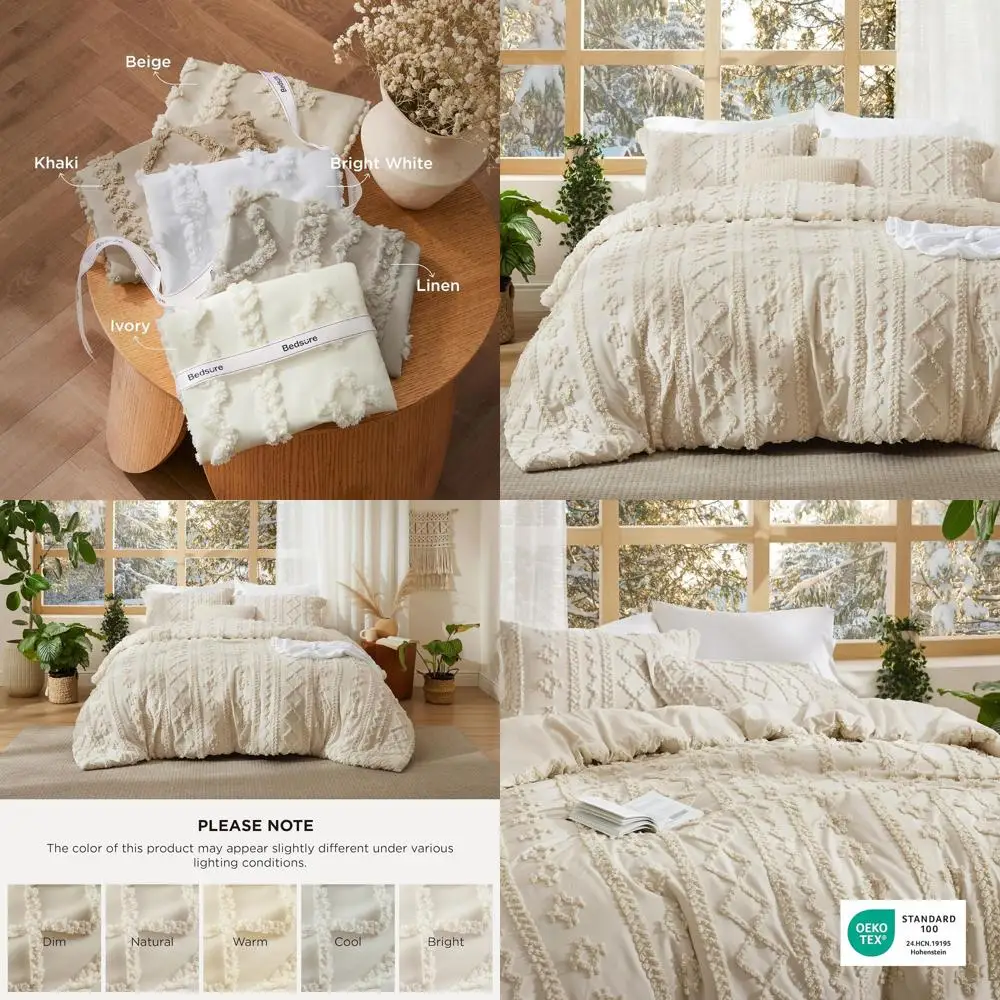 

Компрессированный комплект Tuted Boho King Size — бежевый комплект постельного белья в стиле бохо, GentleSot ™ 3-х предметное постельное белье с вышивкой Archery Shabby Chic, Gits или Wom