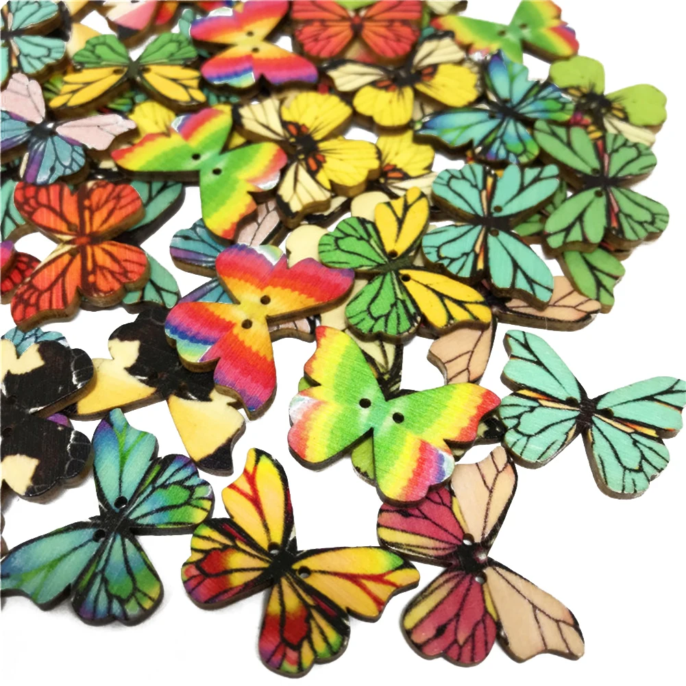 50pcs Retro Wooden Sewing Buttons Butterfly Shape DIY Scrapbooking Clothes Decor