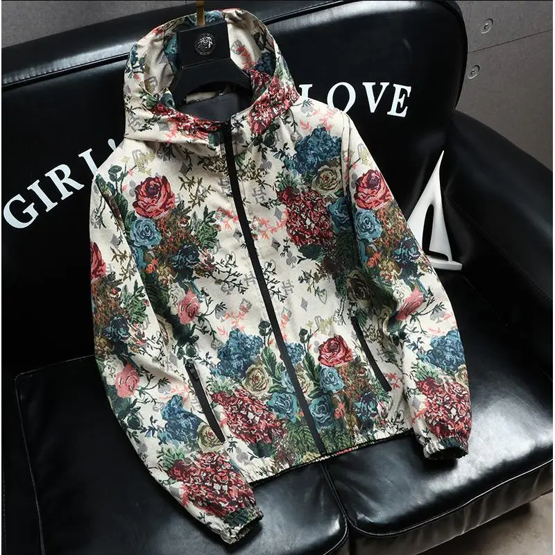 2024 spring new arrival hooded coat male high quality casual flower pattern jacket men,men\'s casual jackets,plus-size 5XL