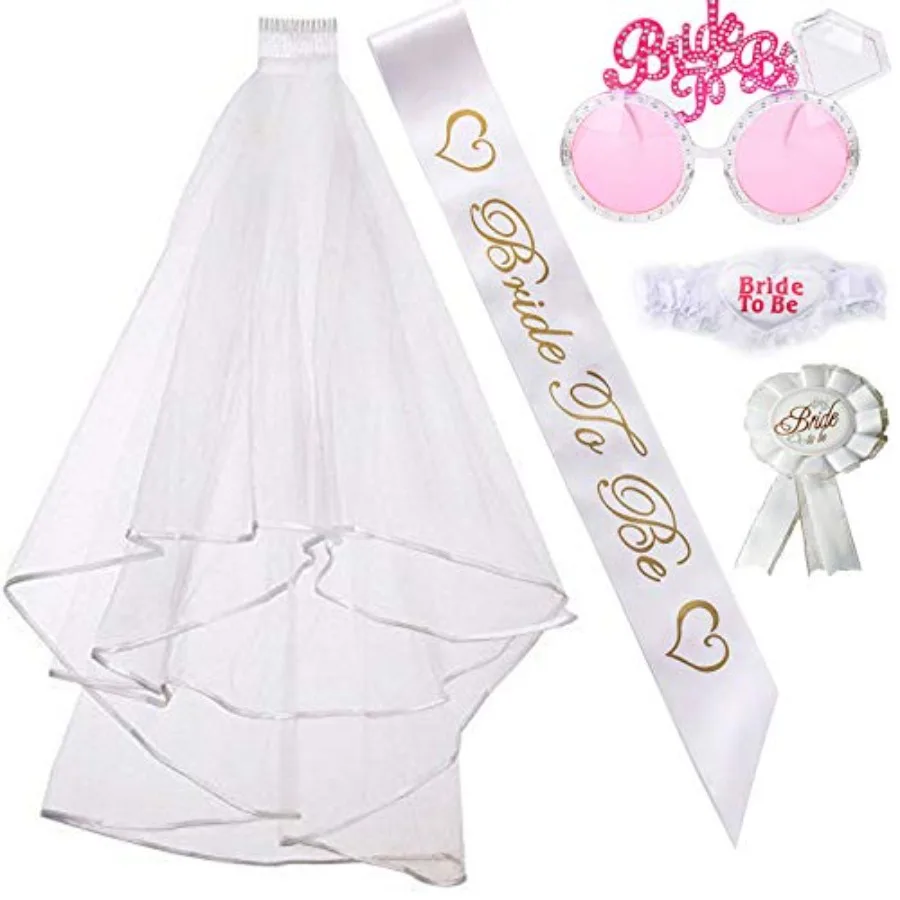 

Девичник Bride to Be Kit1 Белая двойная лента с краем в центре каскада Свадебная фата с расческой1 Невеста, чтобы быть атласом Sa