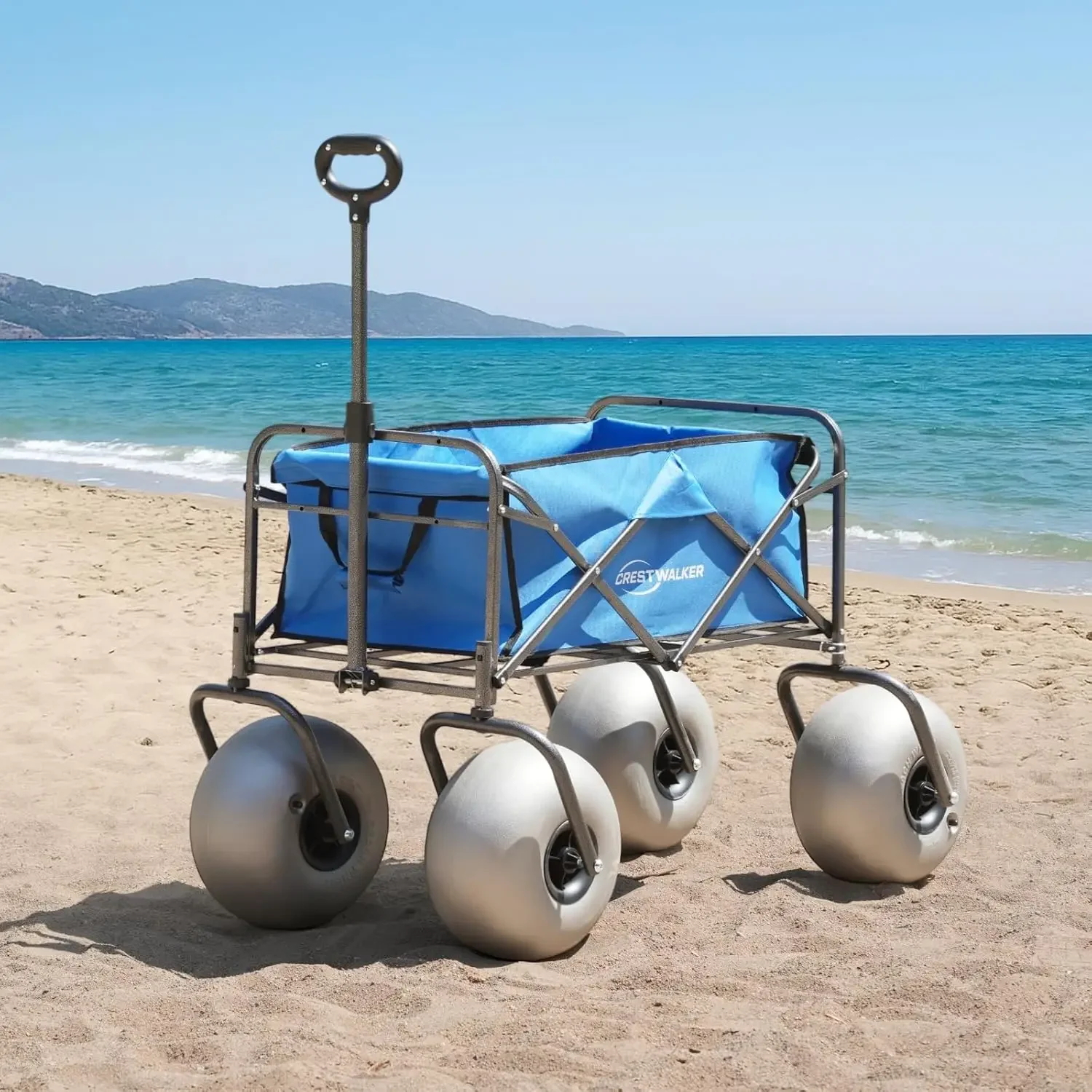 Collapsible Sand Cart Large Balloon Wheels Heavy Duty Folding Wagon Quick Release Forks High Capacity
