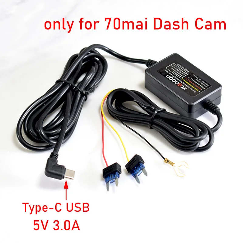 5V 3.0A Type-C USB 24Hours Parking Monitoring Hardwire Kit Power Cable Only for 70Mai Dash Cam Camera Recorder