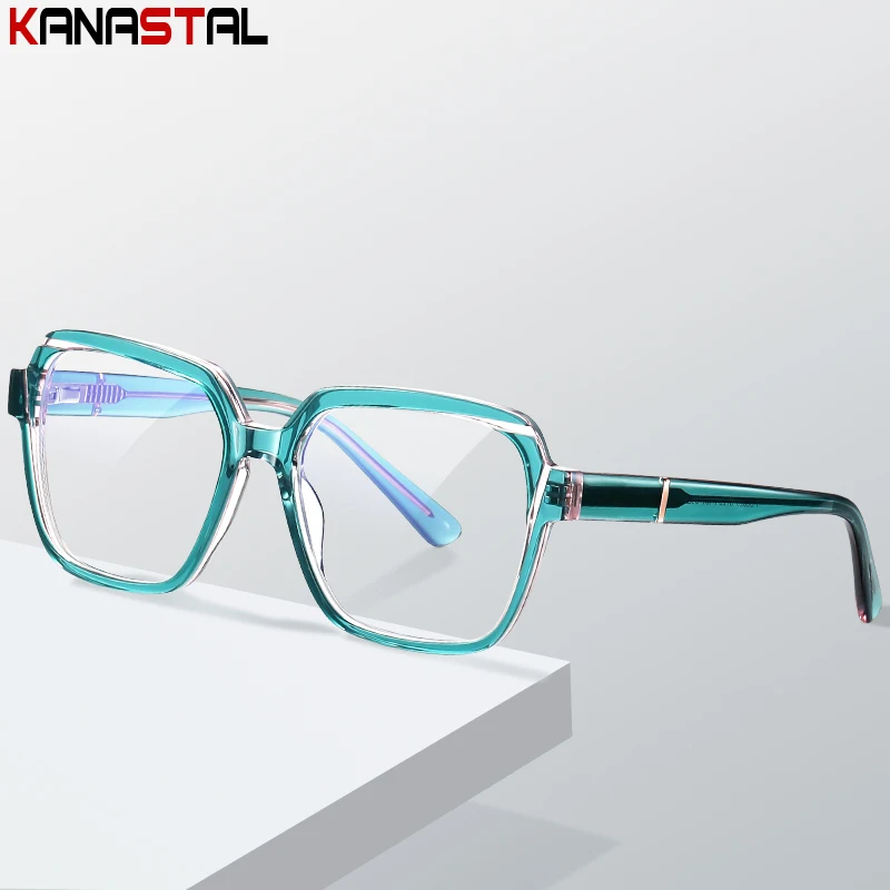 Men Women Blue Light Blocking Glasses Acetate Fiber Trendy Polygon Eyewear Carve Big Eyeglasses Frame Anti Ray Computer Goggles