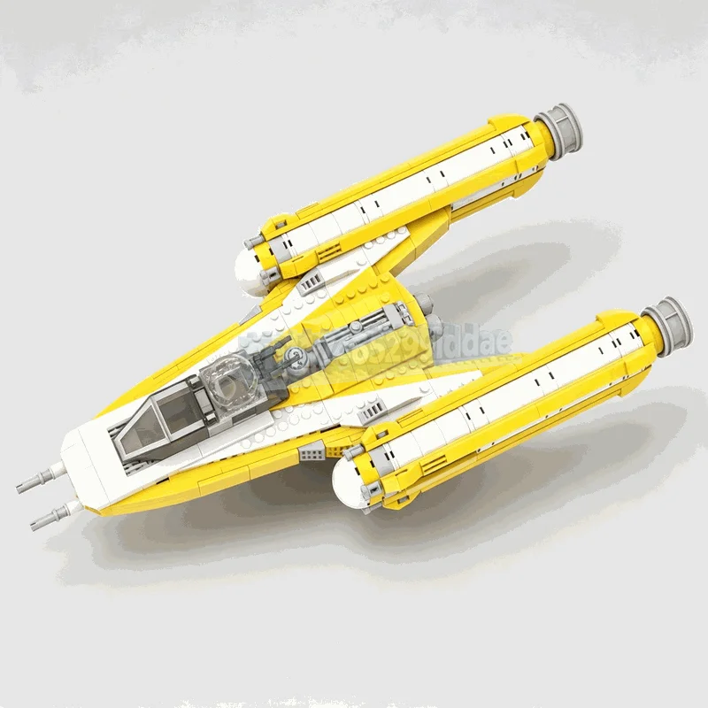 NEW Pcs Yellow Dual Engine Space Fighter Building Blocks Future Aircraft Model Creative DIY Assembly Display Birthday Gift Toy