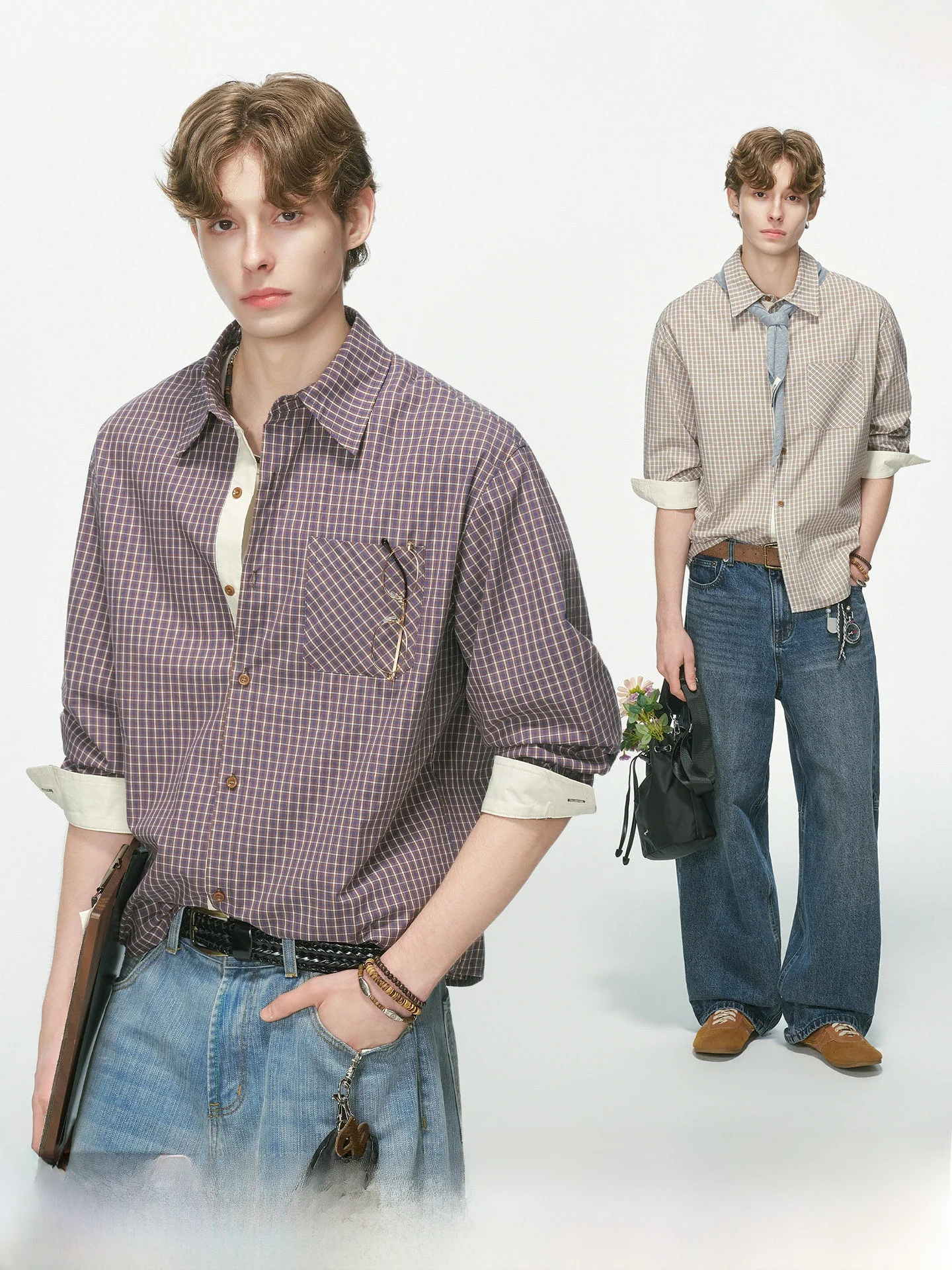 Dream Made High Intelligence Miu Grid Long Sleeve Casual Shirt Men's Autumn Commuting Inner Wear Shirt Pure Cotton Loose Fit