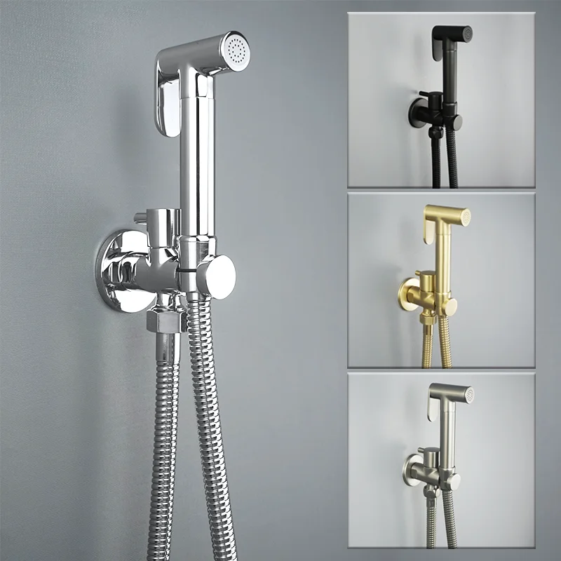 

Wall Mounted Toilet Shower Bidet Faucet Set Chrome/Black/Brushed Gold/Metal Grey Shattaff for Bathroom Toilet Spring PVC SS Hose