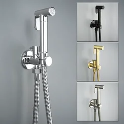 Fixado na parede do banheiro chuveiro bidé torneira conjunto cromo/preto/escovado ouro/metal cinza shattaff para banheiro primavera pvc mangueira ss