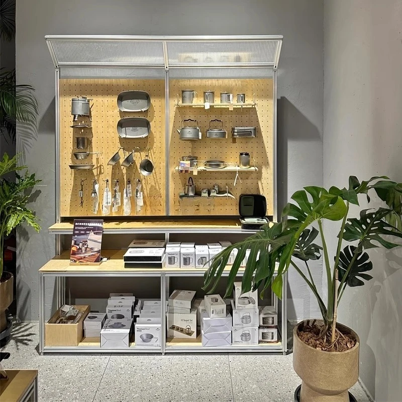Creative aluminum profile display cabinet, Bauhaus sample room birch storage cabinet, floor tool ornament hole board display