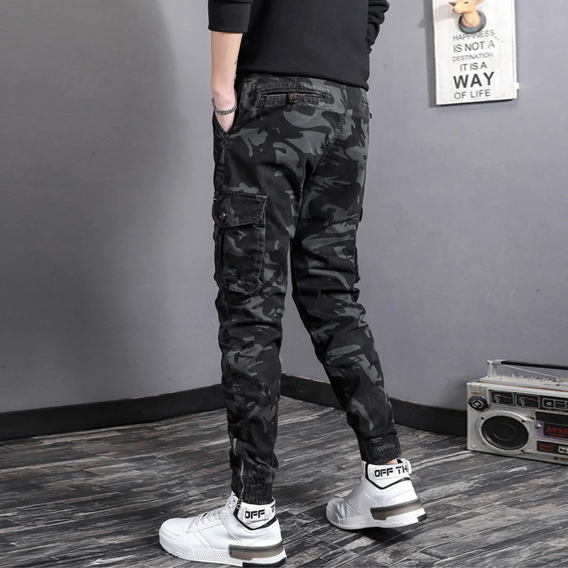Street Fashion Men Jeans Bottom Zipper Designer Camouflage Multi Pockets Stretch Casual Cargo Pants Hombre Hip Hop Joggers Men