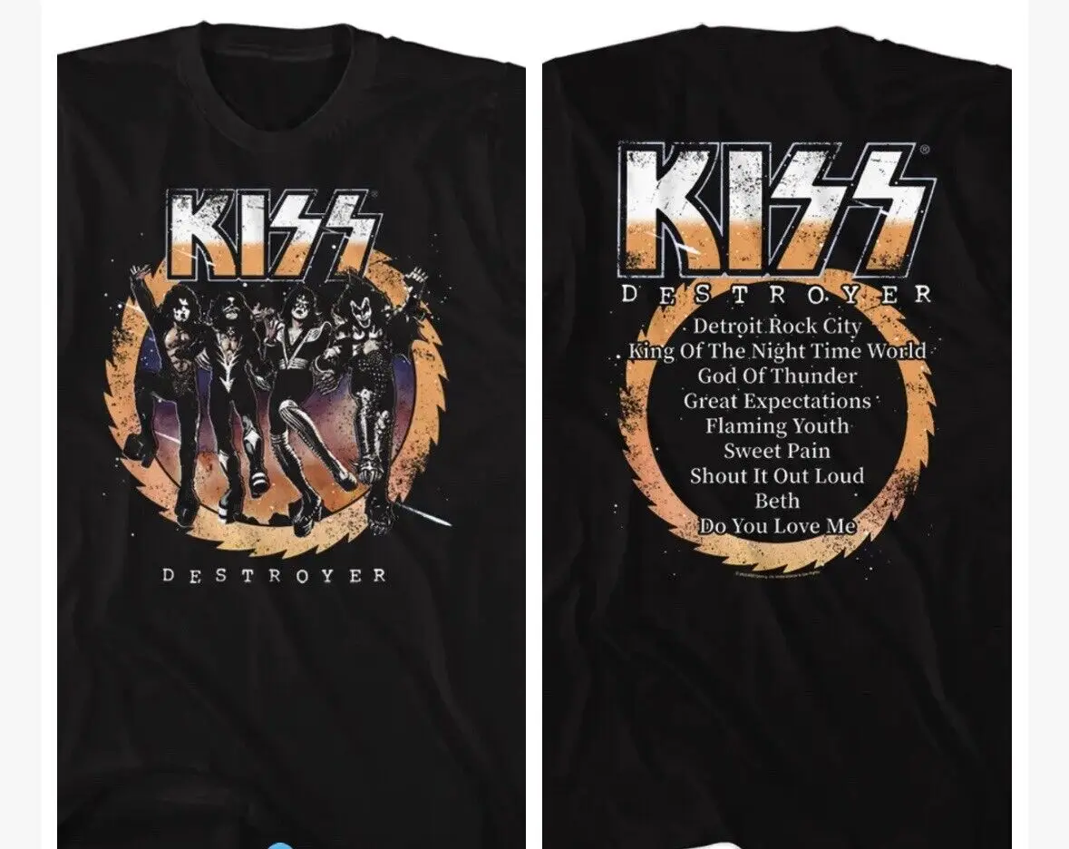 

Kiss Music Band T-Shirt Destroyer Album Tour 2 Side Tour Official Black Cotton