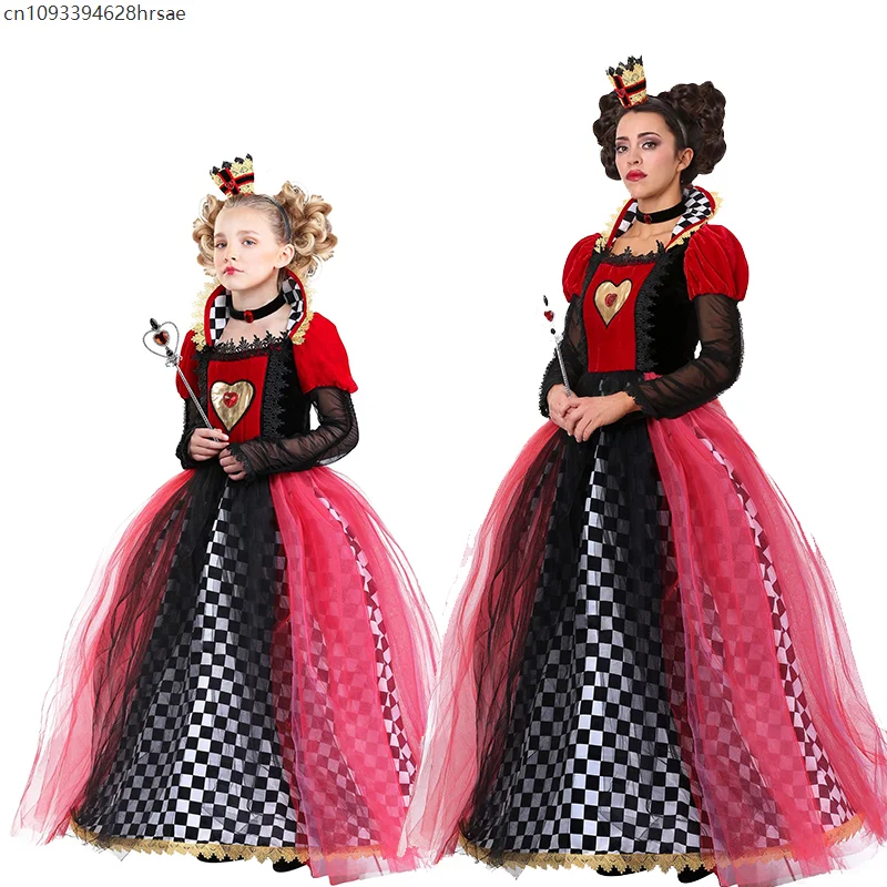 

2025 New Arrival Girls Alice Black Red Royal Halloween Fancy Dress Women's Wonderland Queen of Hearts Costume