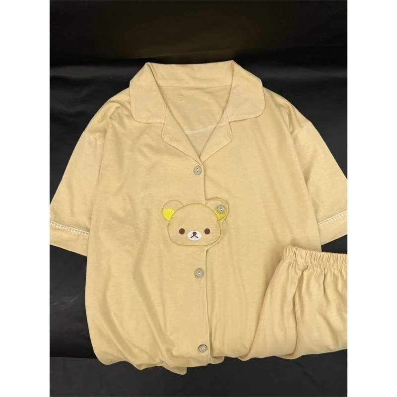 

Rilakkuma летние пижамы из чистого хлопка, милые шорты с короткими рукавами с героями мультфильмов, милая домашняя одежда Rilakkuma для женщин и мужчин