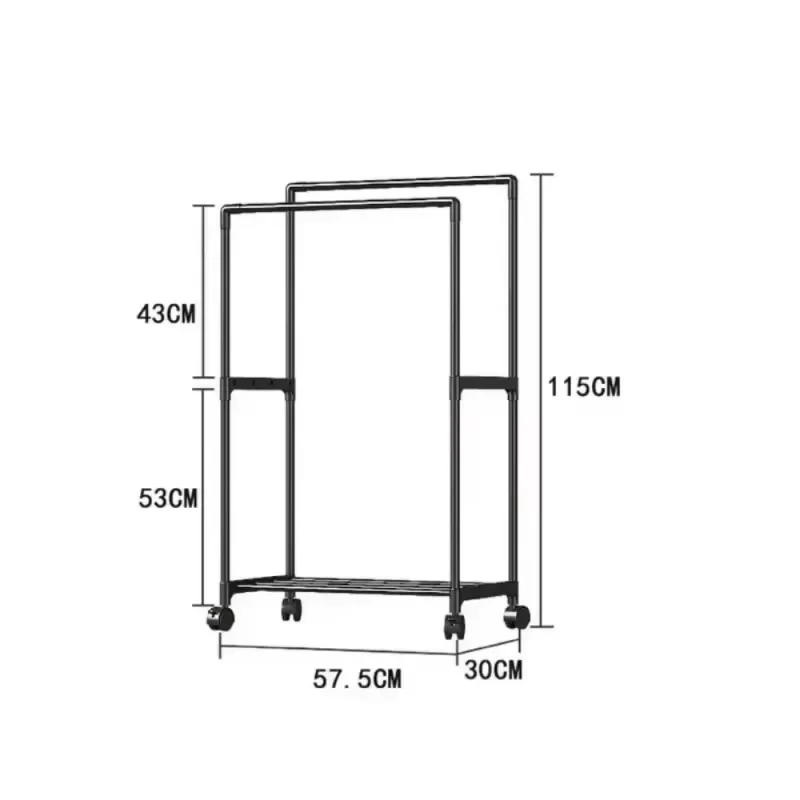 1PC Movable Bedroom Clothes Rack Floor Standing Double Rod Organizer Sheif with Bottom Shelf and Side Hooks for Coat Hat Storage image 6