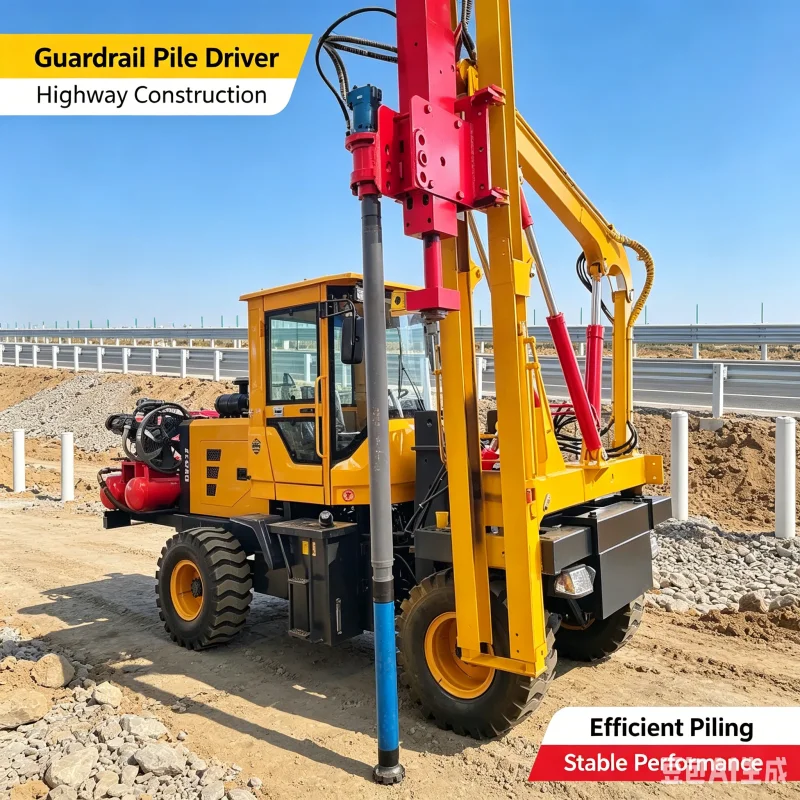 Diesel Engine Guardrail Pile Driver Hydraulic Ramming Rig For Highway Safety Barrier Construction Piling Support Machine Rig