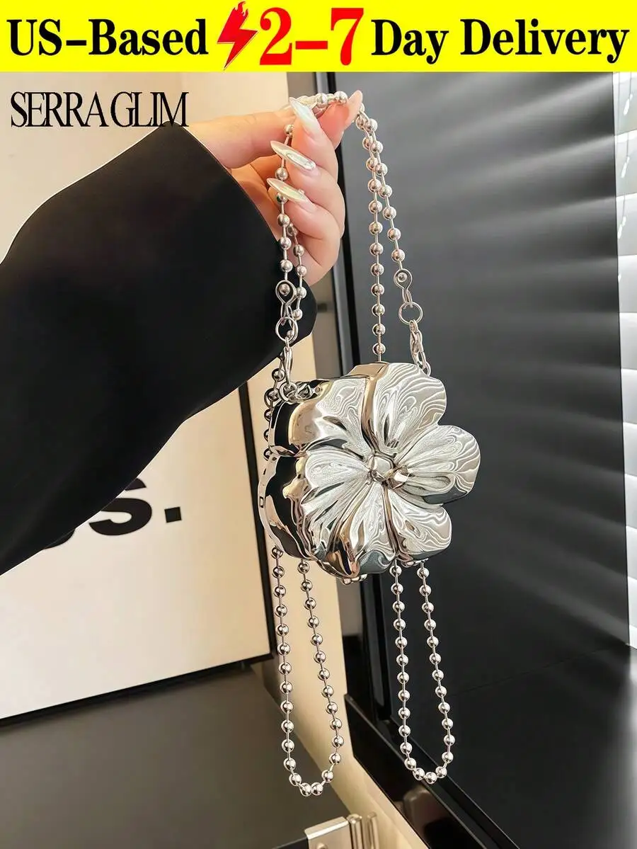 

Elegant Floral Acrylic Clutch For Women – Metallic Evening Crossbody Bag, Perfect For Parties, Gowns, And Festive Occasions