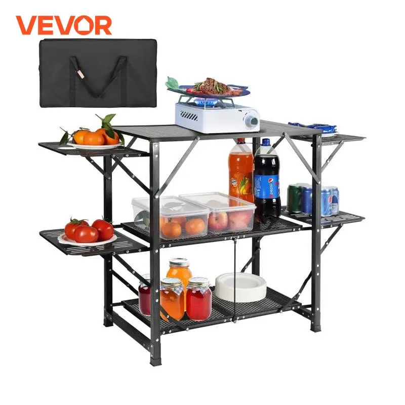 

VEVOR Camping Kitchen Table One-piece Folding Portable Cook Station Aluminum Camping Folding Table for Outdoor Picnics BBQ