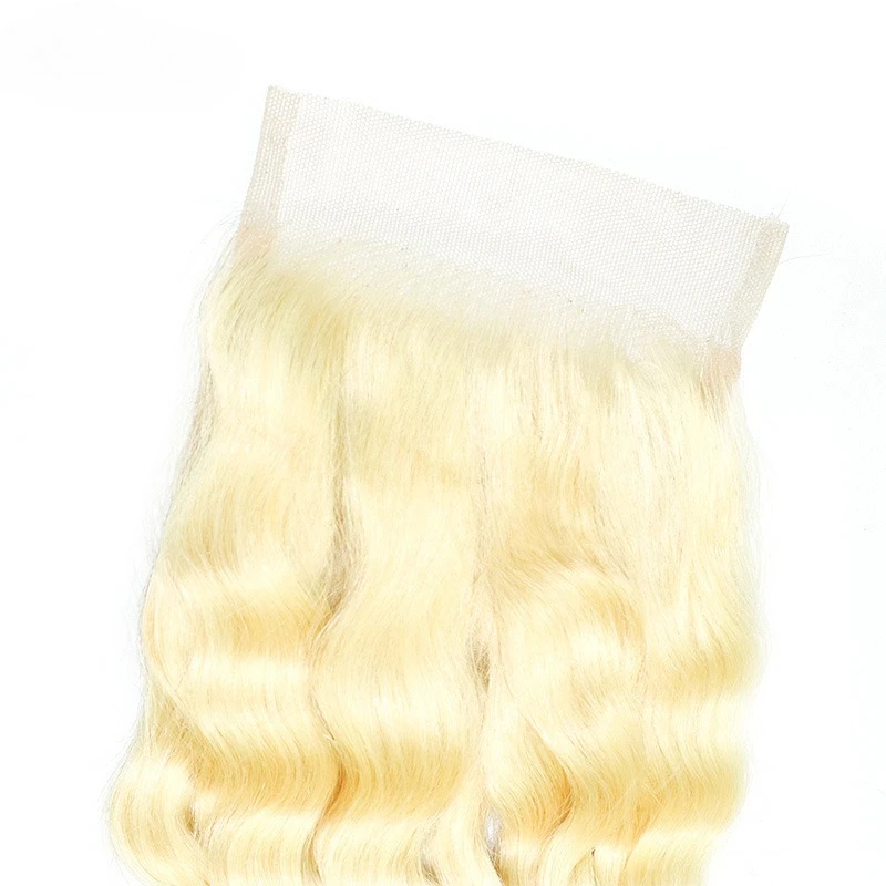 613 Блондинка, глубокая волна, 4x4, кружевная застежка, 10-22 дюйма, плотность 150%, полный конец, предварительно счастная часть, бразильские девственные волосы, предварительно выщипанные