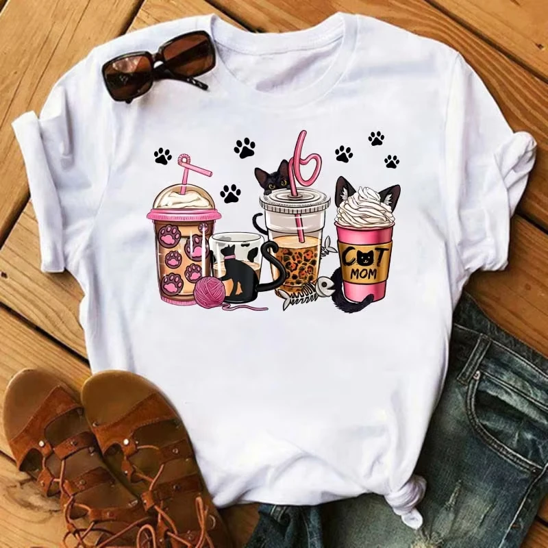 Watermelon Coffee Printed Women Y2k t-shirts Trend Cute Short Sleeve  y2k T shirt Men Tee Streetwear Clothes Kids Tshirt