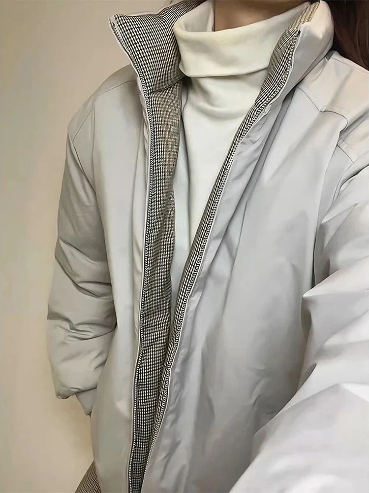 

ay Plaid down Cotton Jaet Men's Winter Thiened Warm Stand Collar Bread Sle Coat Anti-Cold Casual Loose Fit Polyester ...