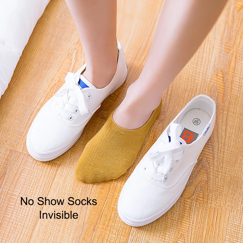 5 Pairs Women Sock Slippers Set Solid Colors Summer Thin Breathable Invisible Boat Socks Non Slip Silicone No Show Short Socks