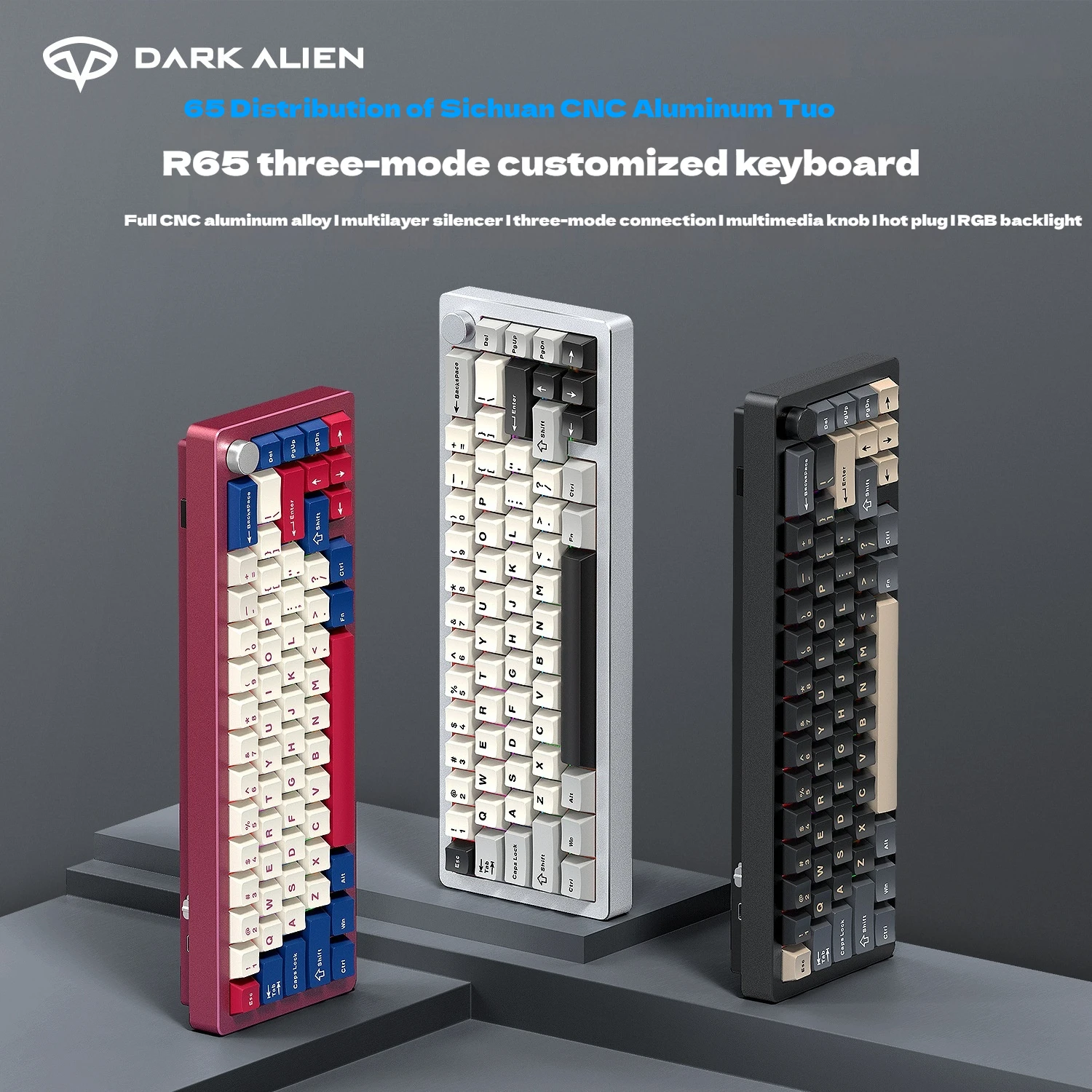 

Алюминиевая механическая клавиатура RGB Dark Alien R65, 65% раскладка, три режима подключения, портативная с возможностью горячей замены для игрового и офисного использования