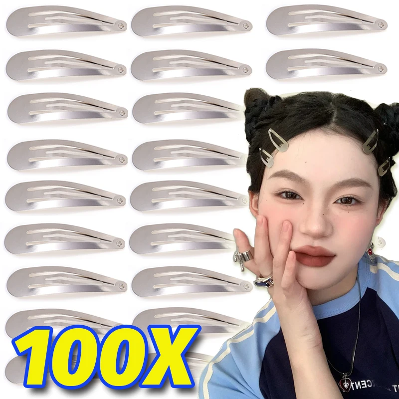 

100pcs Metal Silver Hair Clips BB Snap Y2K Hairpins Base for DIY Handmade Barrettes Korean Women Styling Headwear Accessories