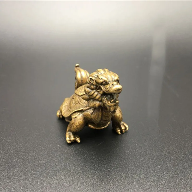 3D Brass Dragon Turtle Statue Mini Animal Metal Statue Feng Shui Home Decor Tabletop Craft Sculpture Landscape Decoration Gift
