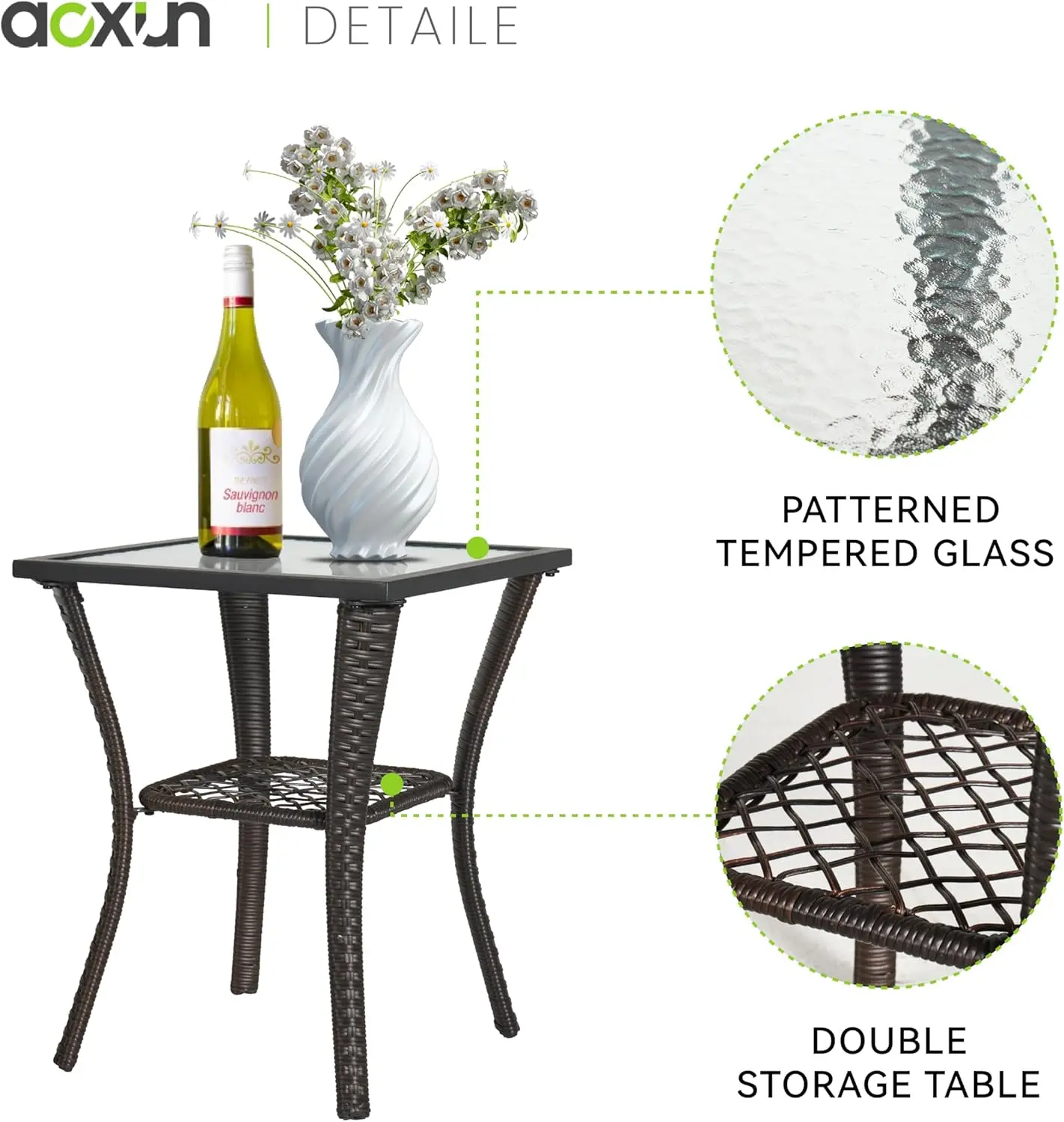 Outdoor Draaibare Schommelstoel Set Met Kleine Bijzettafel Rieten Rotan Patio Meubelen Set Voor Achtertuin, Balkon, Dek