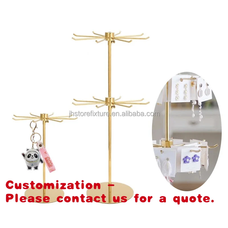 

Вращающаяся подставка для ювелирных изделий на 3 уровнях, металлическая витрина-башня с крючками для серег, ожерелий, гольфов