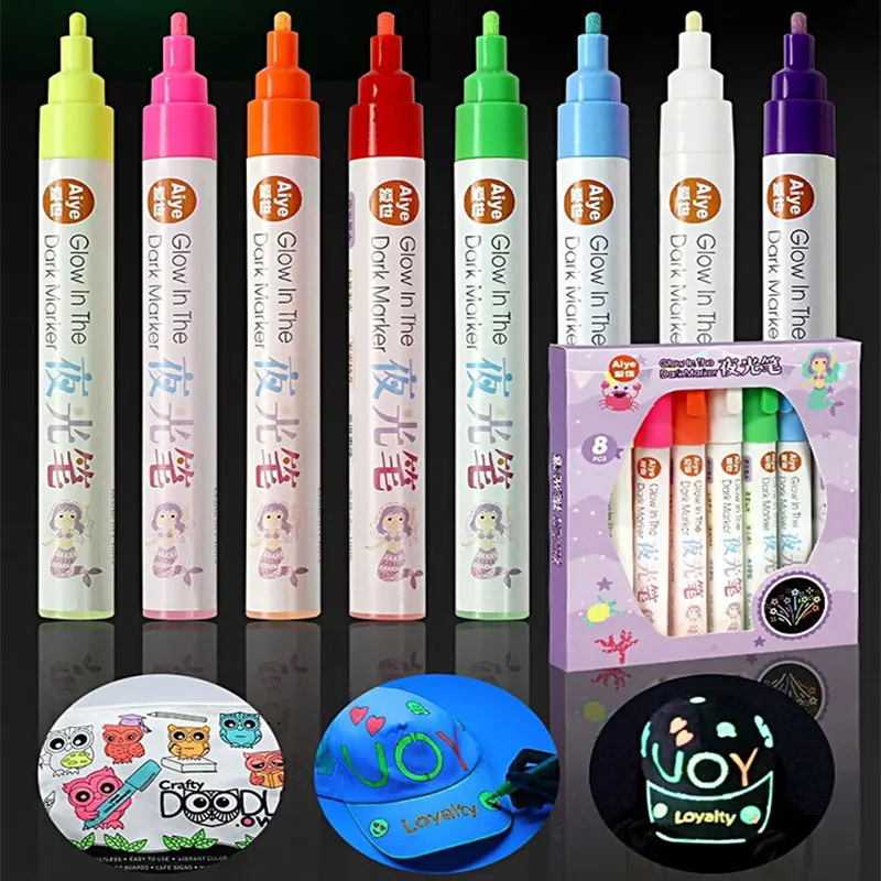 Colorful Chalk Erasable Glowing in the Dark Highlighter Fluorescent Marker Suit For Blackboard Glass Window Painting Chalk Pen