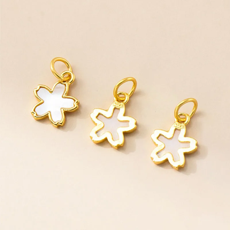 TrustDavis 925 Sterling Silver Sweet Cute Pendant Gold Flower Shell Small Gift for DIY Bracelet Necklace Jewelry Making DZ1914 - view 3