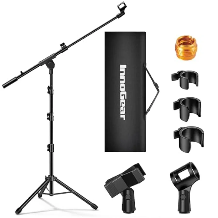 

Подставка для микрофона InnoGear, штатив, напольная подставка для микрофона, регулируемая по высоте, сверхмощная, с сумкой для переноски, 2 зажима для микрофона от 3 8 до 5 8