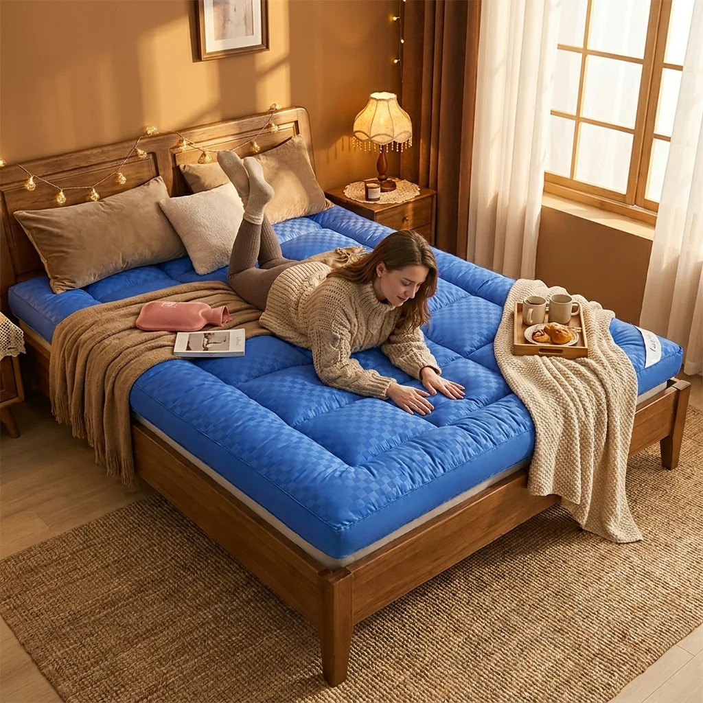 1PC Quilted Mattress Topper With Elastic Bands Thin Soft Bed Pad Breathable Mattress Cushion Protector For Bedroom Dorm Use