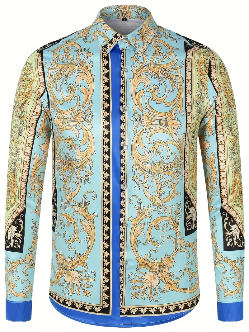 

European And American New Floral Pattern Lapel 3D Printed Shirt Men's Fashion Shirt Long Sleeved Hawaiian Comfortable Men's
