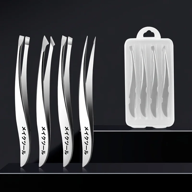 Precision Stainless Steel Banana  Tweezers for Eyebrow Hair Facial Hair Removal Splinter Blackhead Slant Beginners Beauty Tools