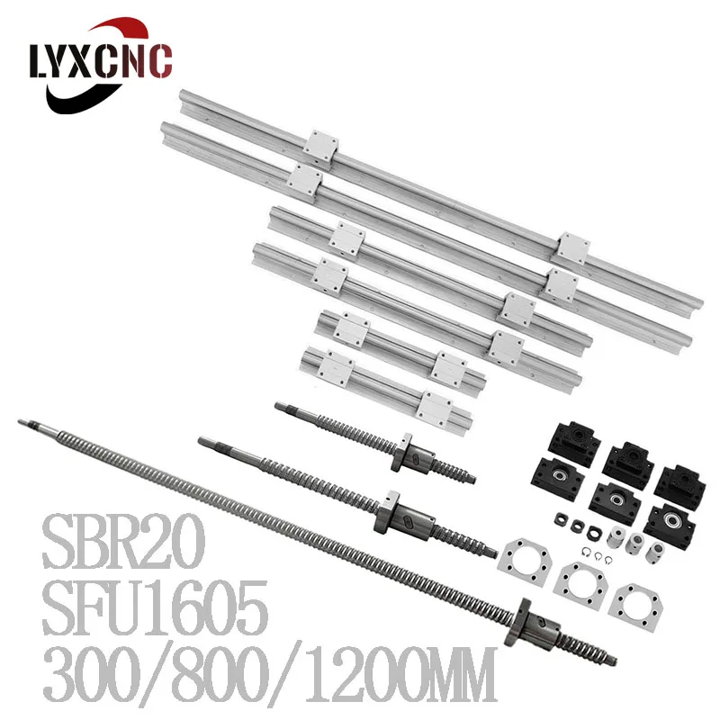 

RU EU SBR20 linear guide rail 6set SBR20-300mm 800mm 1200mm Ball screw set SFU1605 - 300/800/1200mm + BK/BF12 CNC mille machine