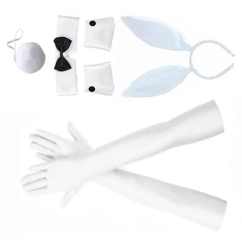 652F Costume da ragazza copricapo sexy con orecchie coniglio in peluche, fascia per capelli, coda, papillon, 5 pezzi