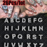 10/26Pcs/lot 3D Full Diamond Silver 26 Letter Nail Charms Luxury Alloy Alphabet A-Z Nail Art DIY Punk Crystal Letter Nail Parts