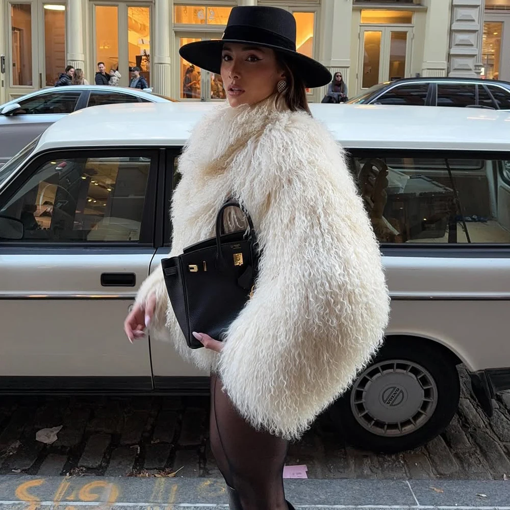 Talenza Women's Fake Fur Jacket Autumn Winter Plush Thickened Jacket Loose Casual Solid Color Warm Coat Female Retro Fur Jacket