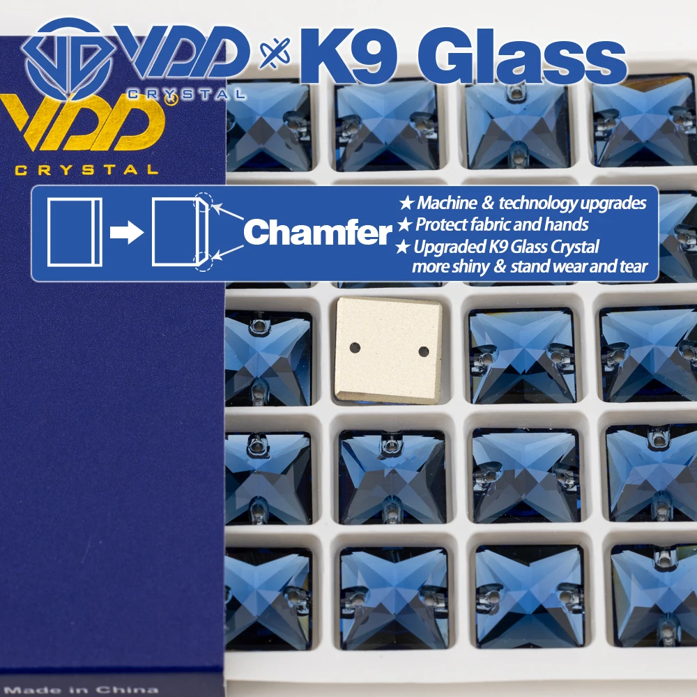 VDD S119 Montana Square Hochwertige K9-Glas-Applikationssteine zum Aufnähen, flache Kristall-Strasssteine zum Nähen für Bekleidungsdekorationen – Detail 2