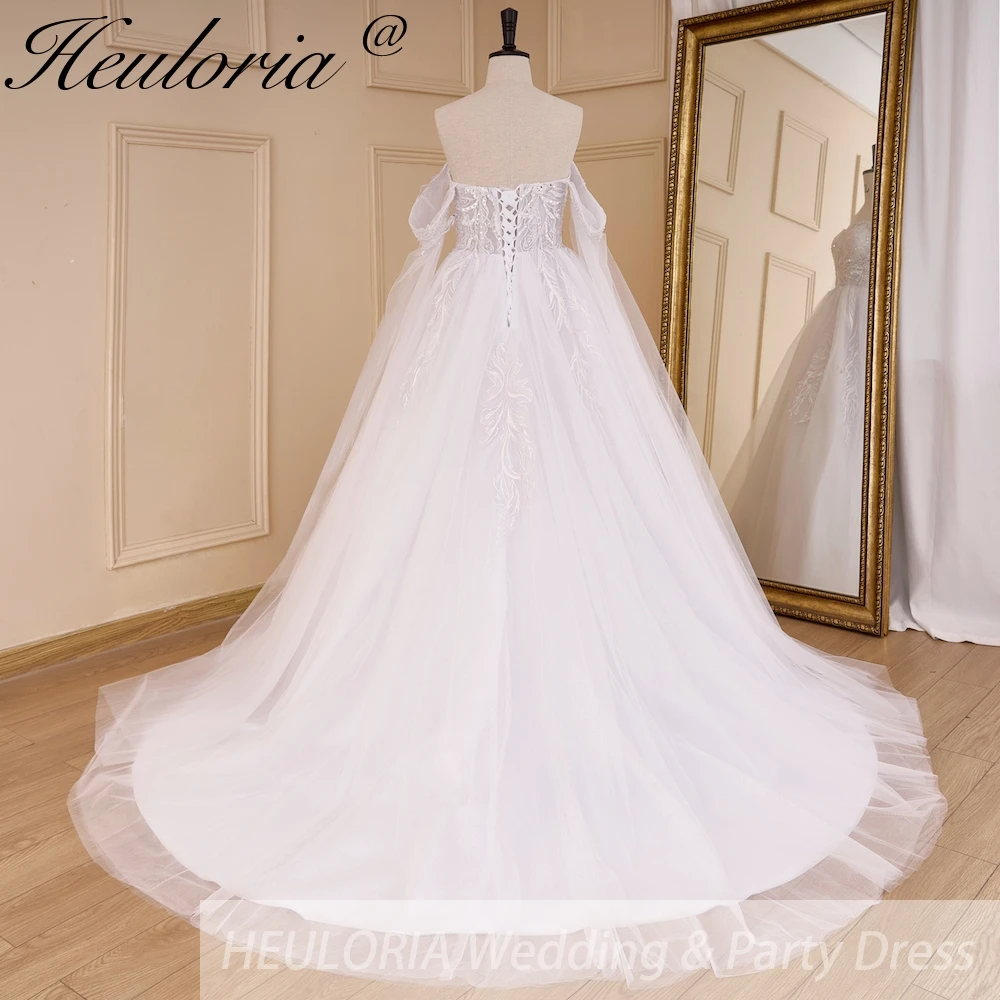 エレガントな A ラインのウェディングドレスオフショルダーレースアップリケブライダルドレスローブデマリーウェディング花嫁ドレス